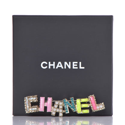 Chanel Pearl Enamel Logo Brooch Multicolor 5 of 5