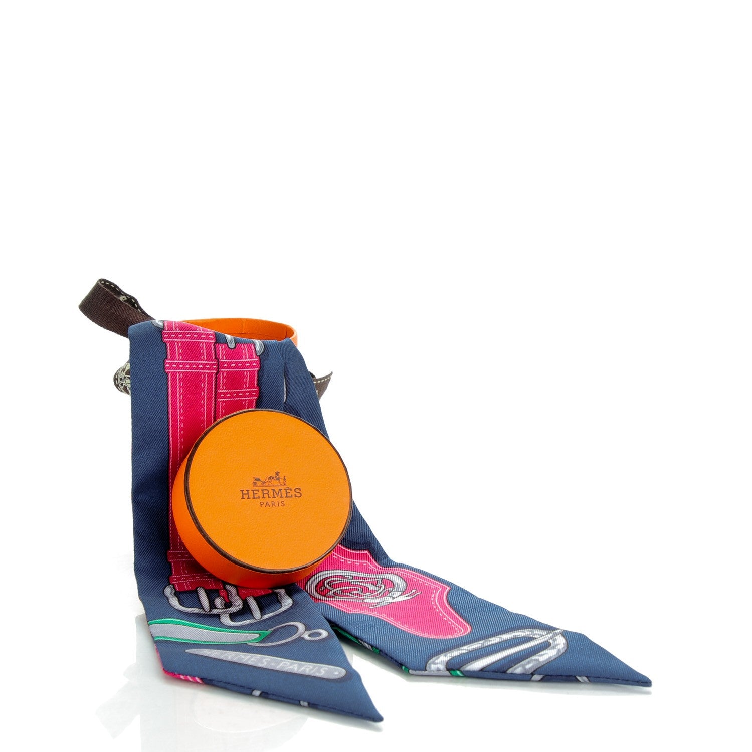 Hermes Silk Harnais Des Presidents Twilly Bleu Vert Orange 6 of 6