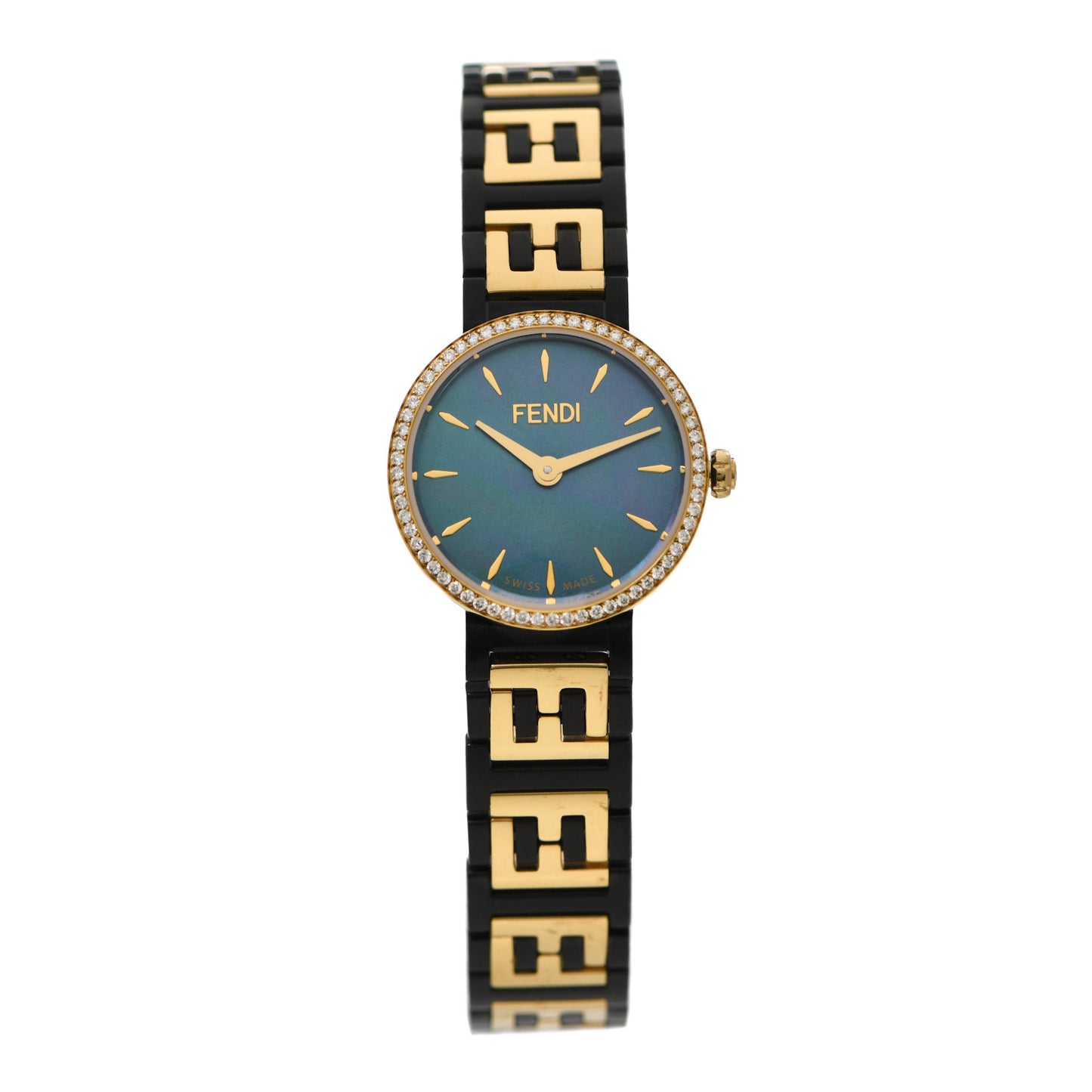 Stainless Steel Diamond Bezel Blue Mother of Pearl 19mm Fendi Forever Quartz Watch