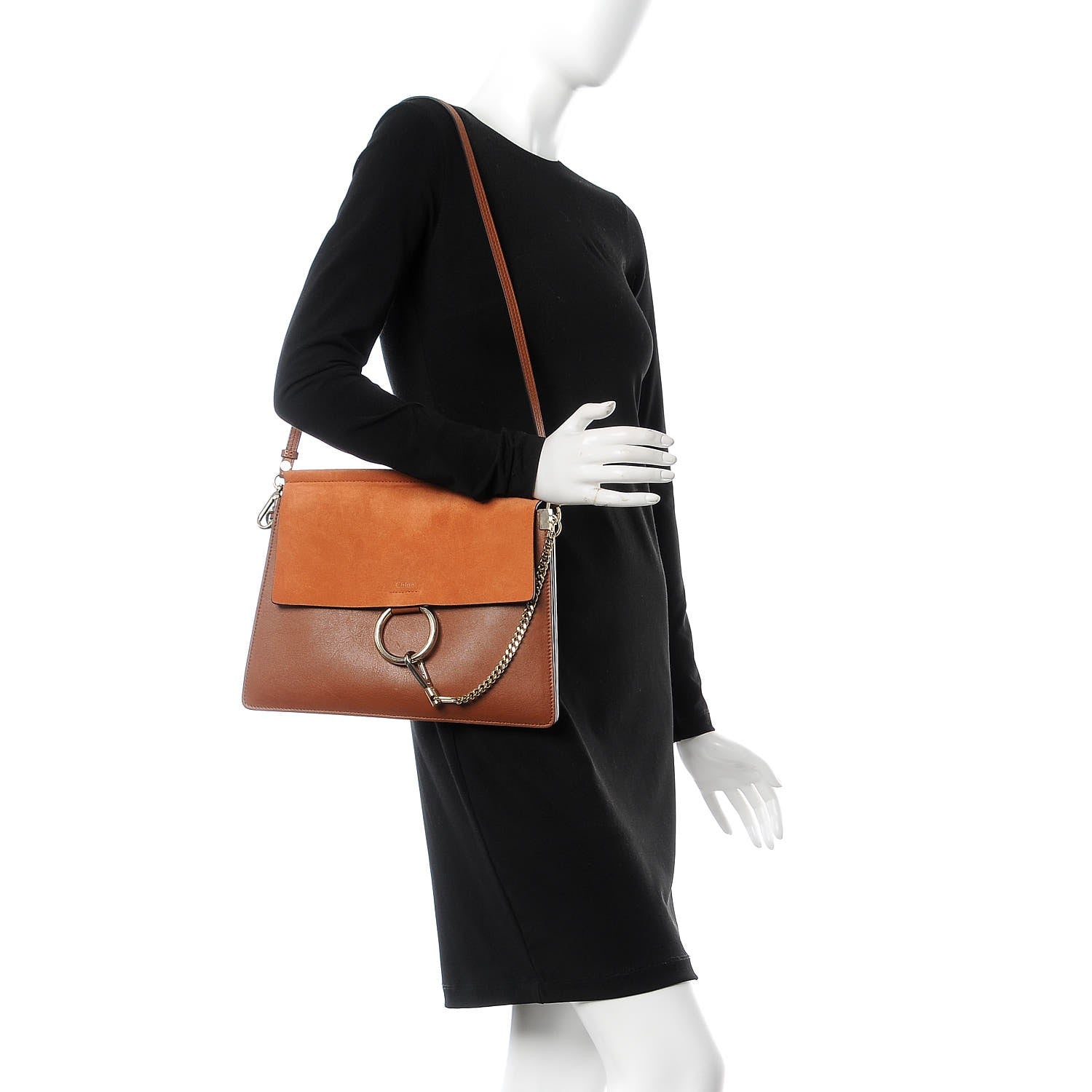 Chloe Suede Calfskin Medium Faye Shoulder Bag Tobacco 3 of 9