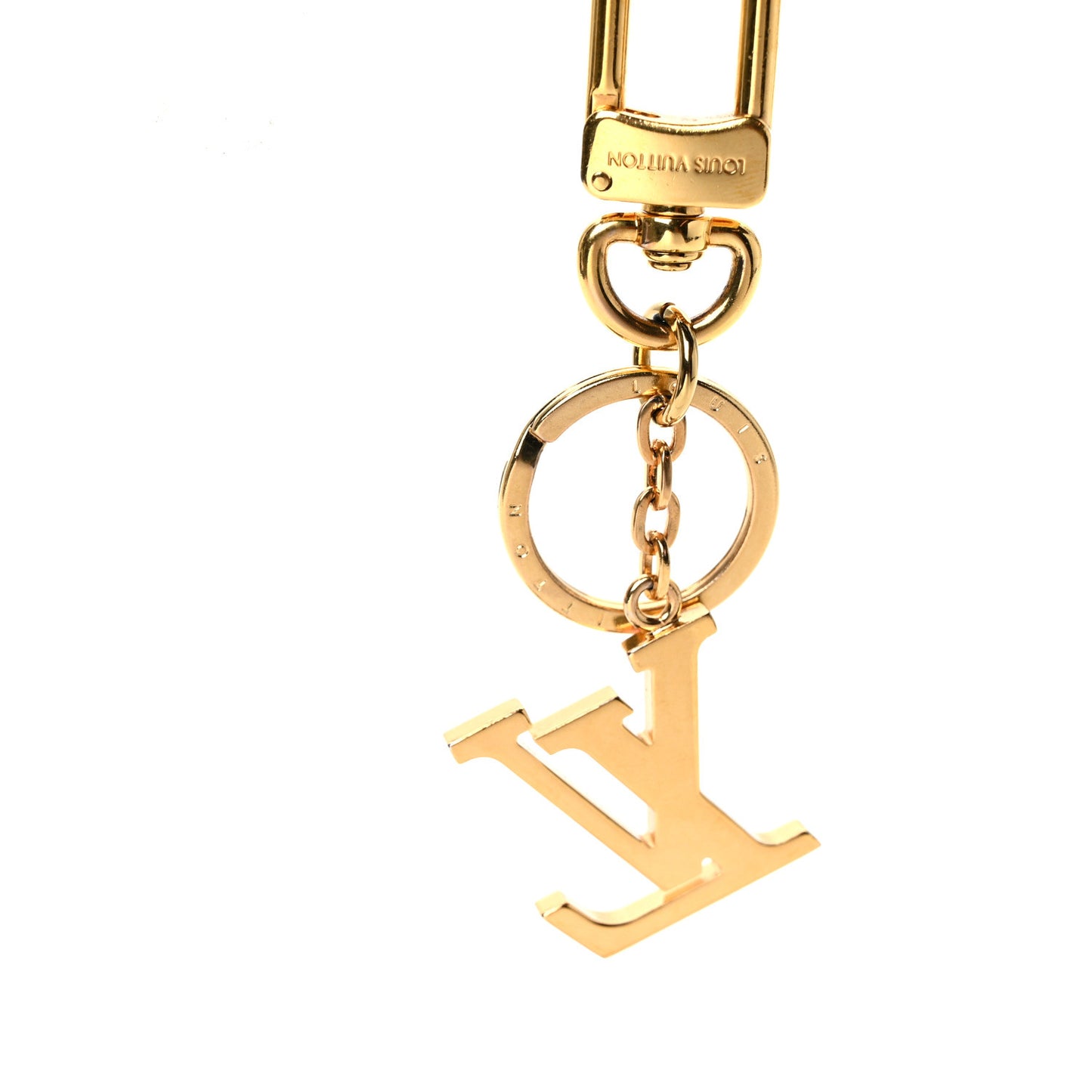LV Guilloche Bag Charm Key Holder Gold Pink
