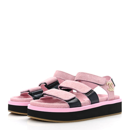 Chanel Suede Calfskin Velcro Flat Sandals 37 Light Pink 3 of 8