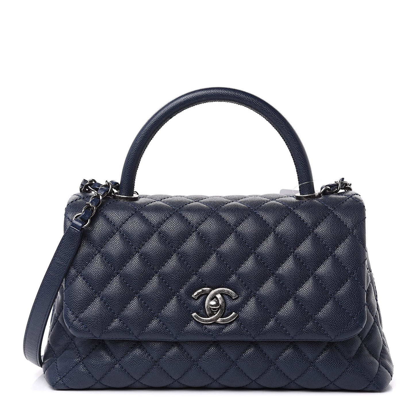 Caviar Quilted Small Coco Handle Flap Navy