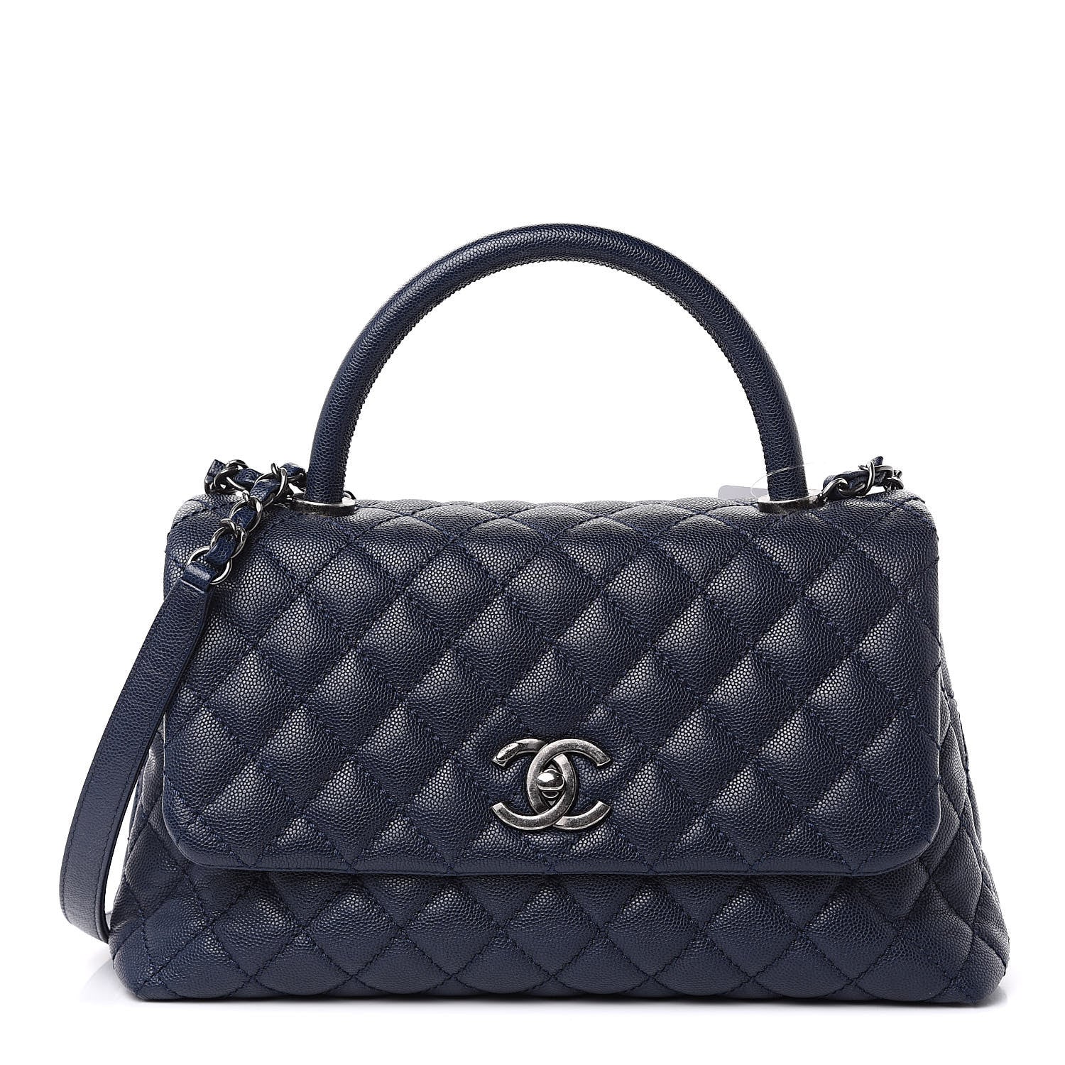 Chanel Caviar Quilted Small Coco Handle Flap Navy 1 of 10