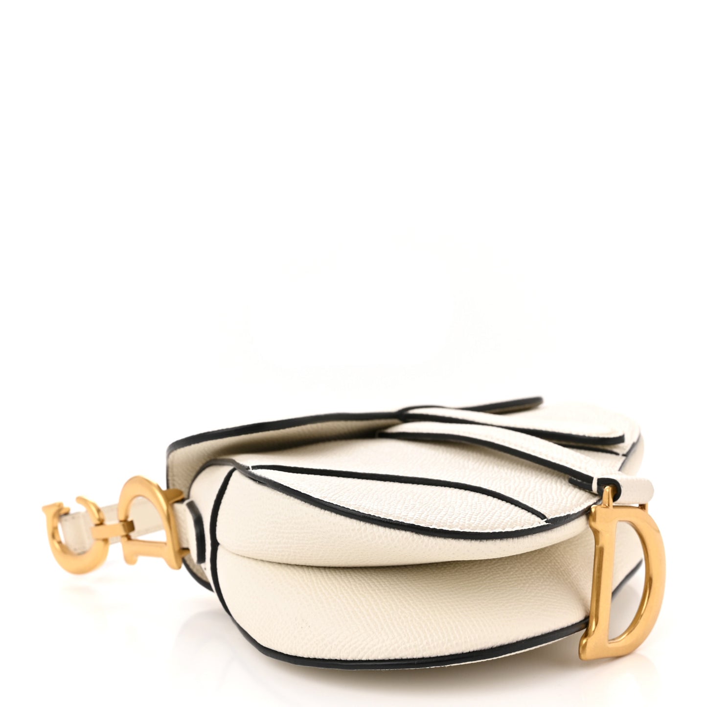 Grained Calfskin Mini Saddle Bag White