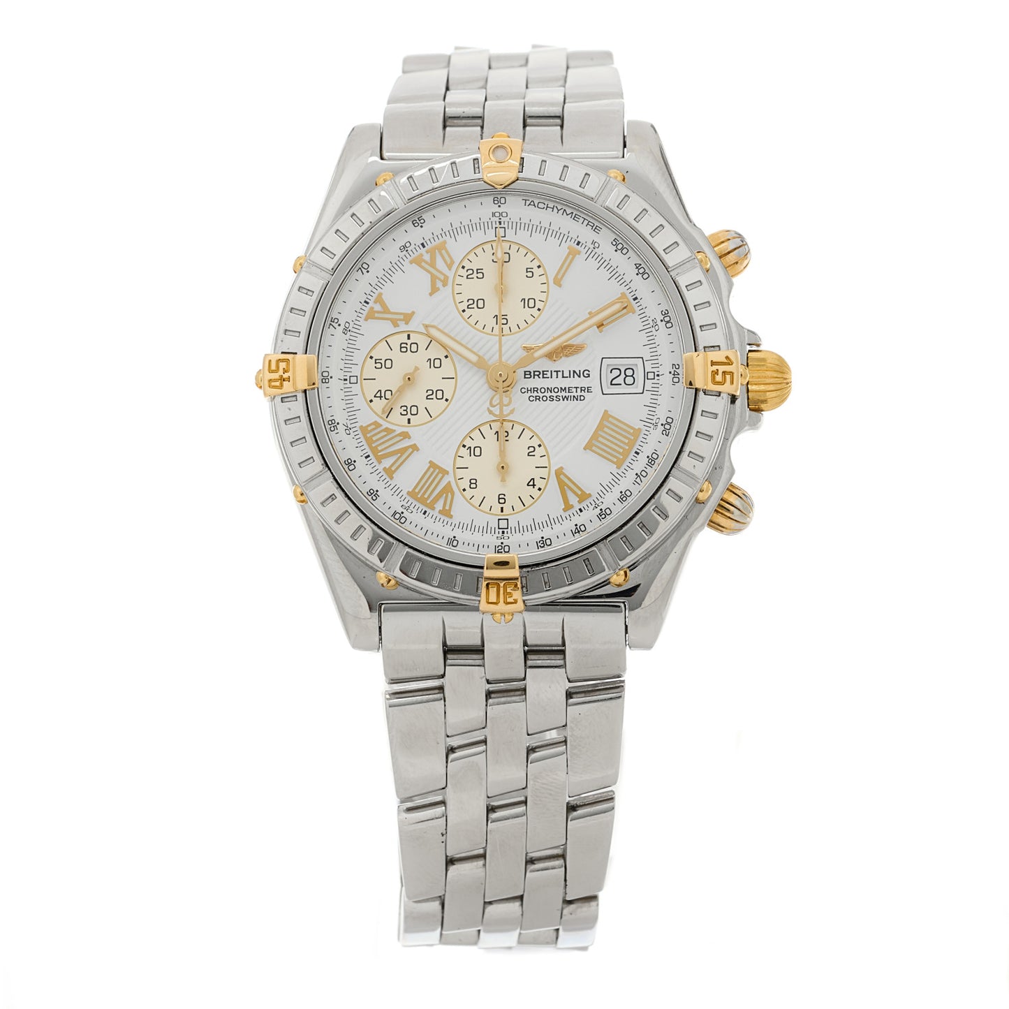 Stainless Steel 18K Yellow Gold 43mm Crosswind Chronograph Automatic Watch B13355