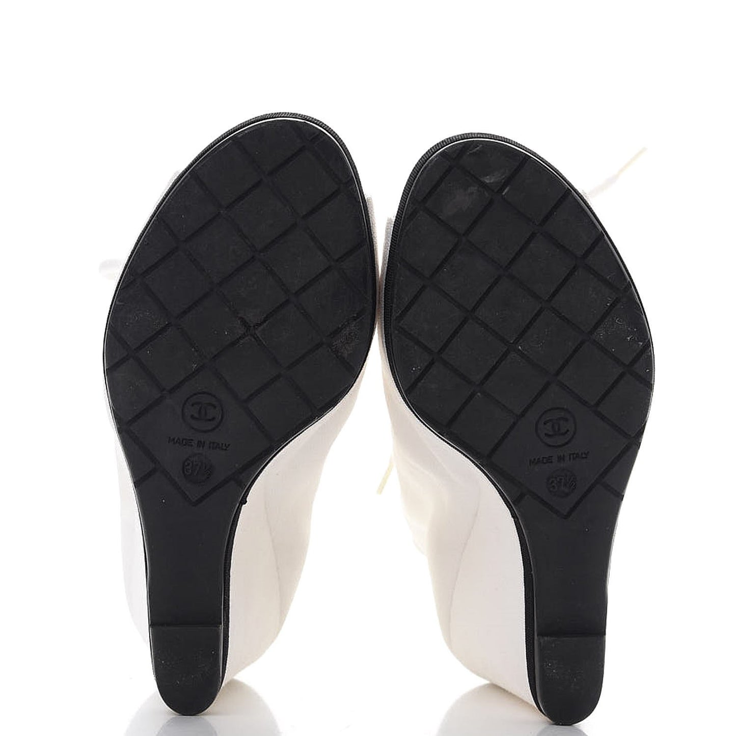 Canvas Lace Up Wedge Boots 37.5 White Black
