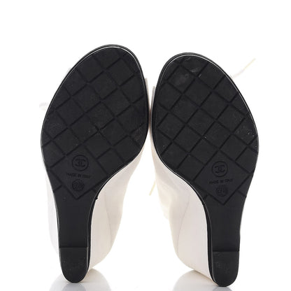 Chanel Canvas Lace Up Wedge Boots 37.5 White Black 7 of 18