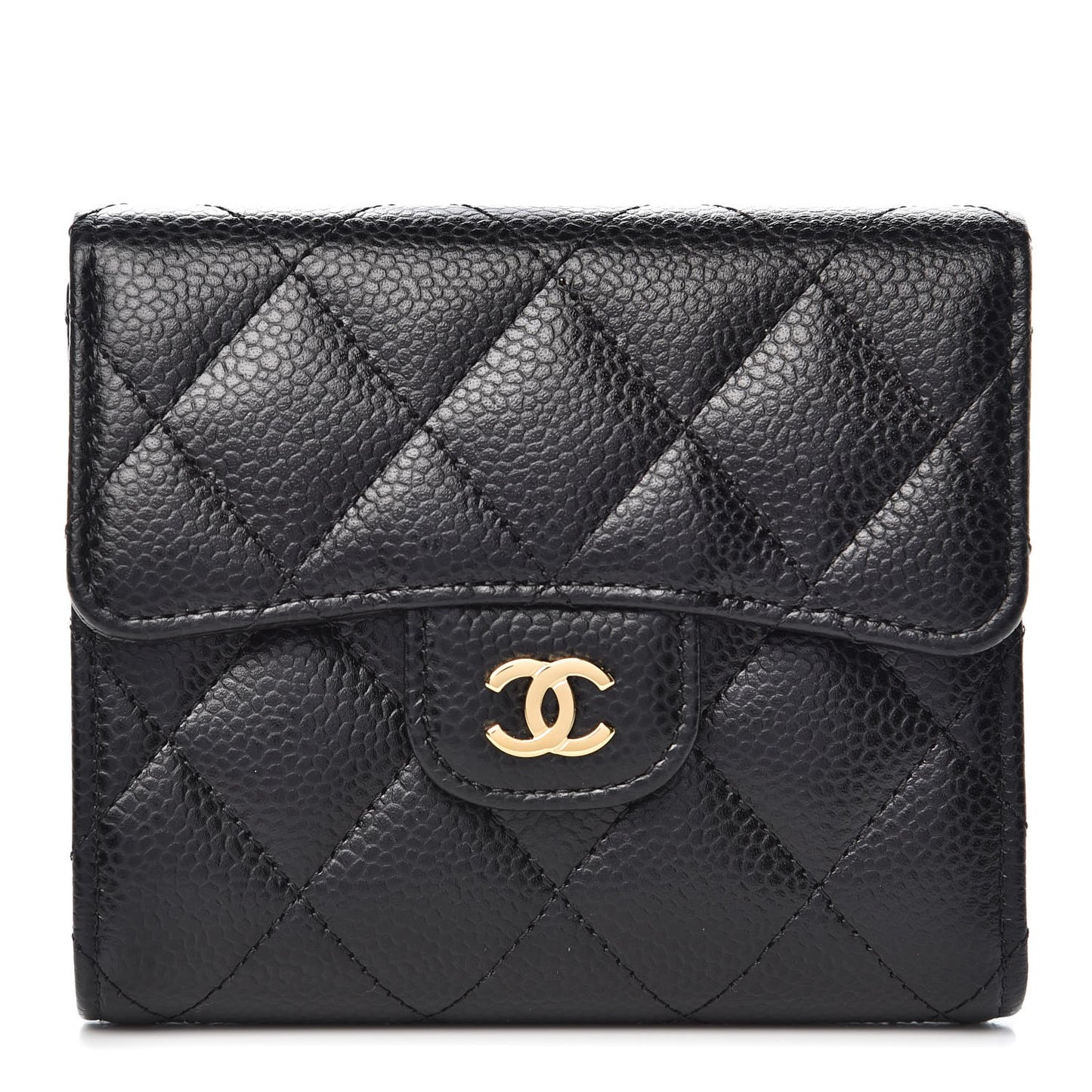 Caviar Quilted Compact Flap Wallet Black