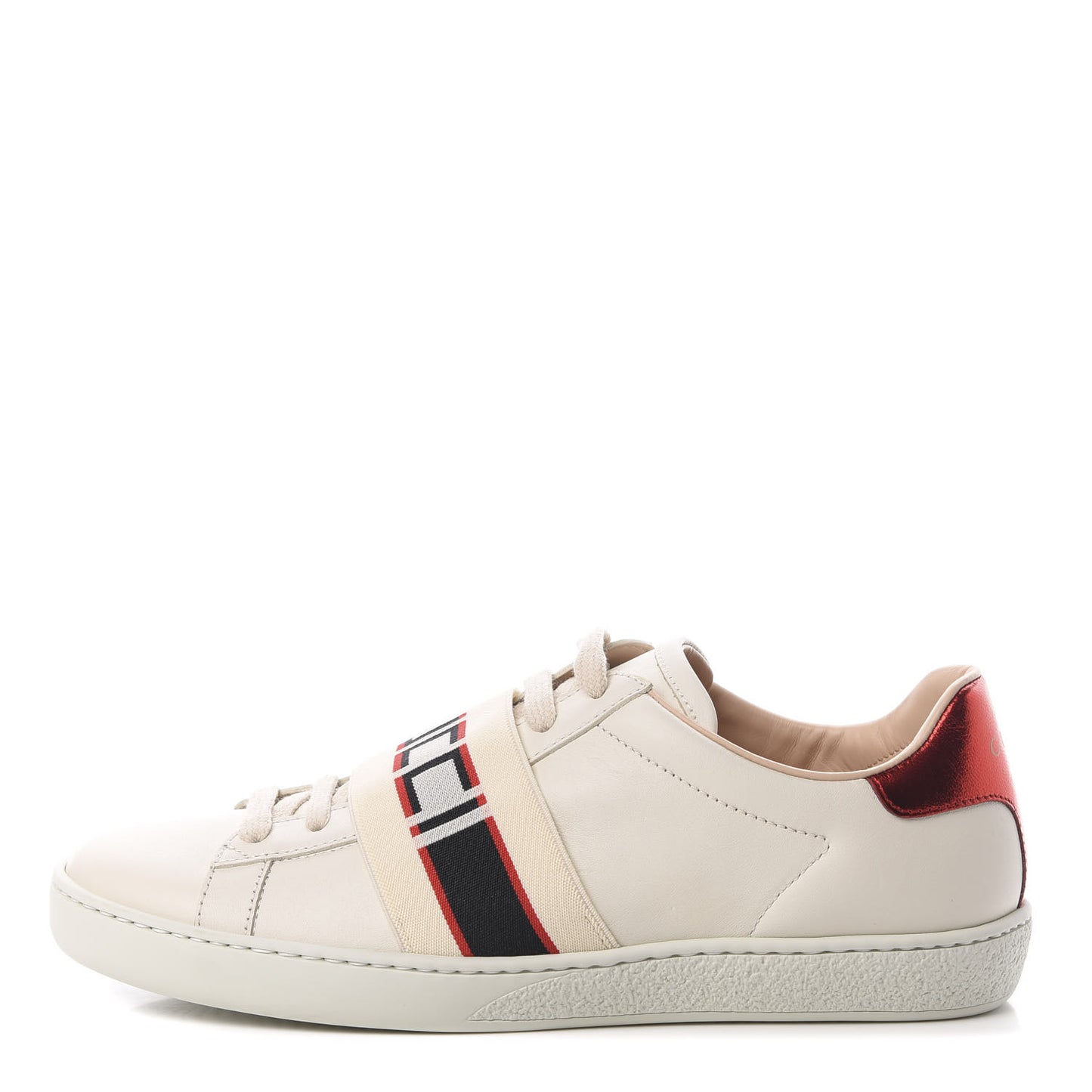 Calfskin Stripe Womens New Ace Sneakers 37 New Mystic White Ecru Red Flame