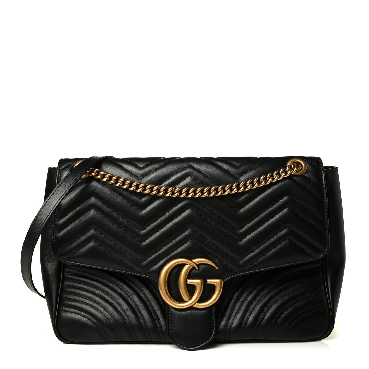 Calfskin Matelasse Large GG Marmont Shoulder Bag Black