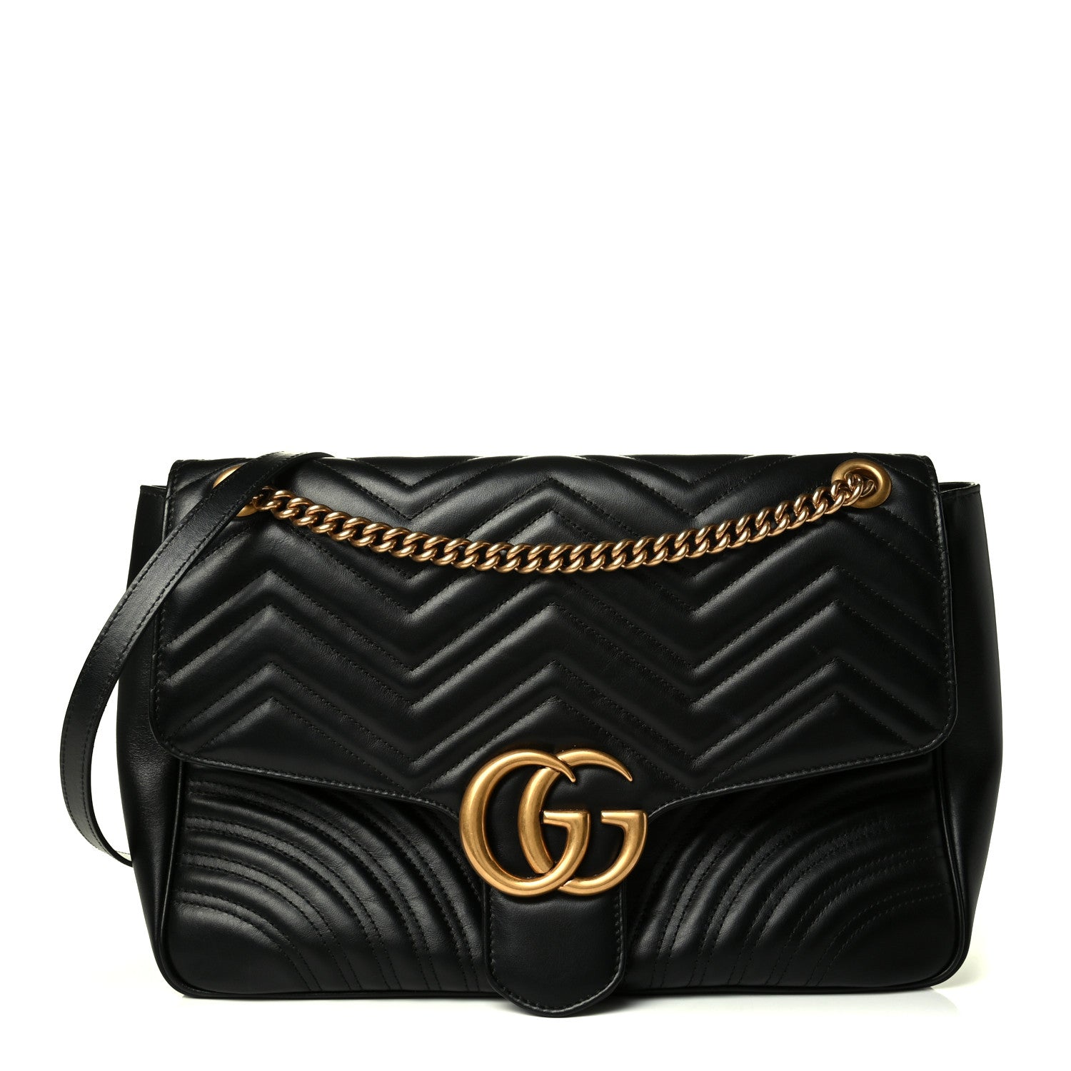 Gucci Calfskin Matelasse Large GG Marmont Shoulder Bag Black 1 of 6