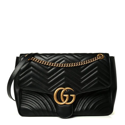 Gucci Calfskin Matelasse Large GG Marmont Shoulder Bag Black 1 of 6