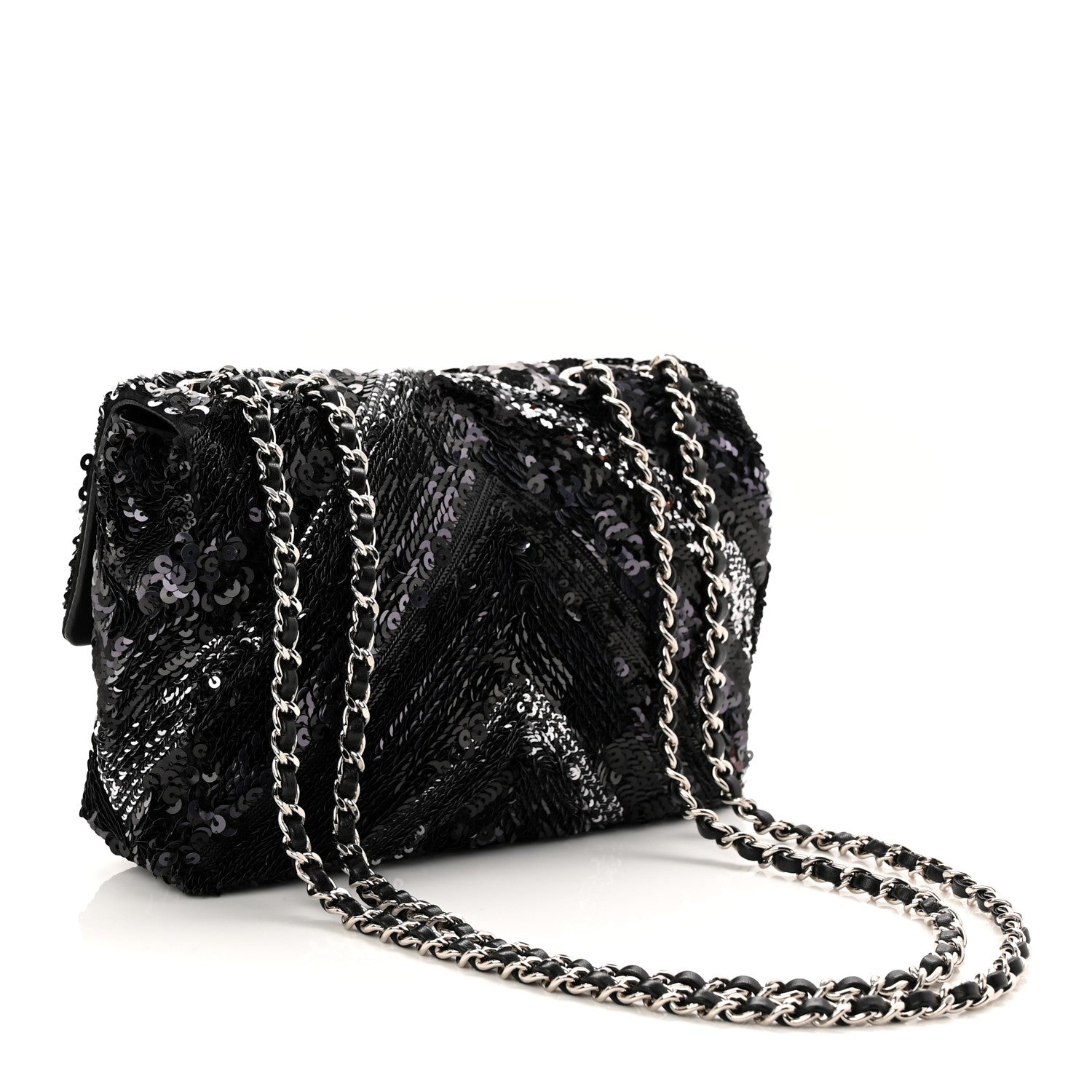 Chanel Sequins Chevron Mini Rectangular Flap Black 3 of 11