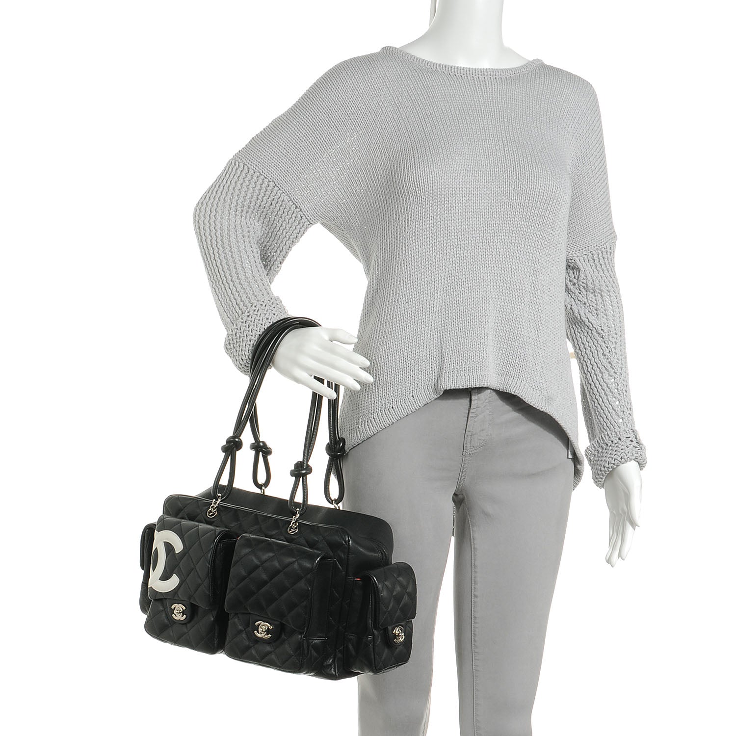 Chanel Calfskin Quilted Large Cambon Multipocket Reporter Black White 2 of 7