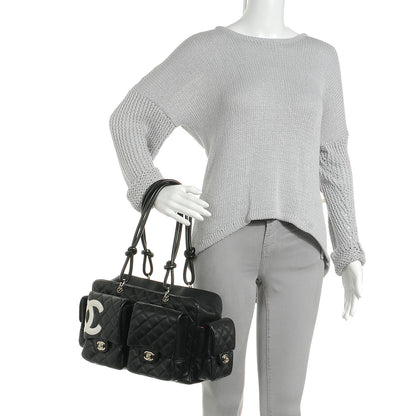 Chanel Calfskin Quilted Large Cambon Multipocket Reporter Black White 2 of 7