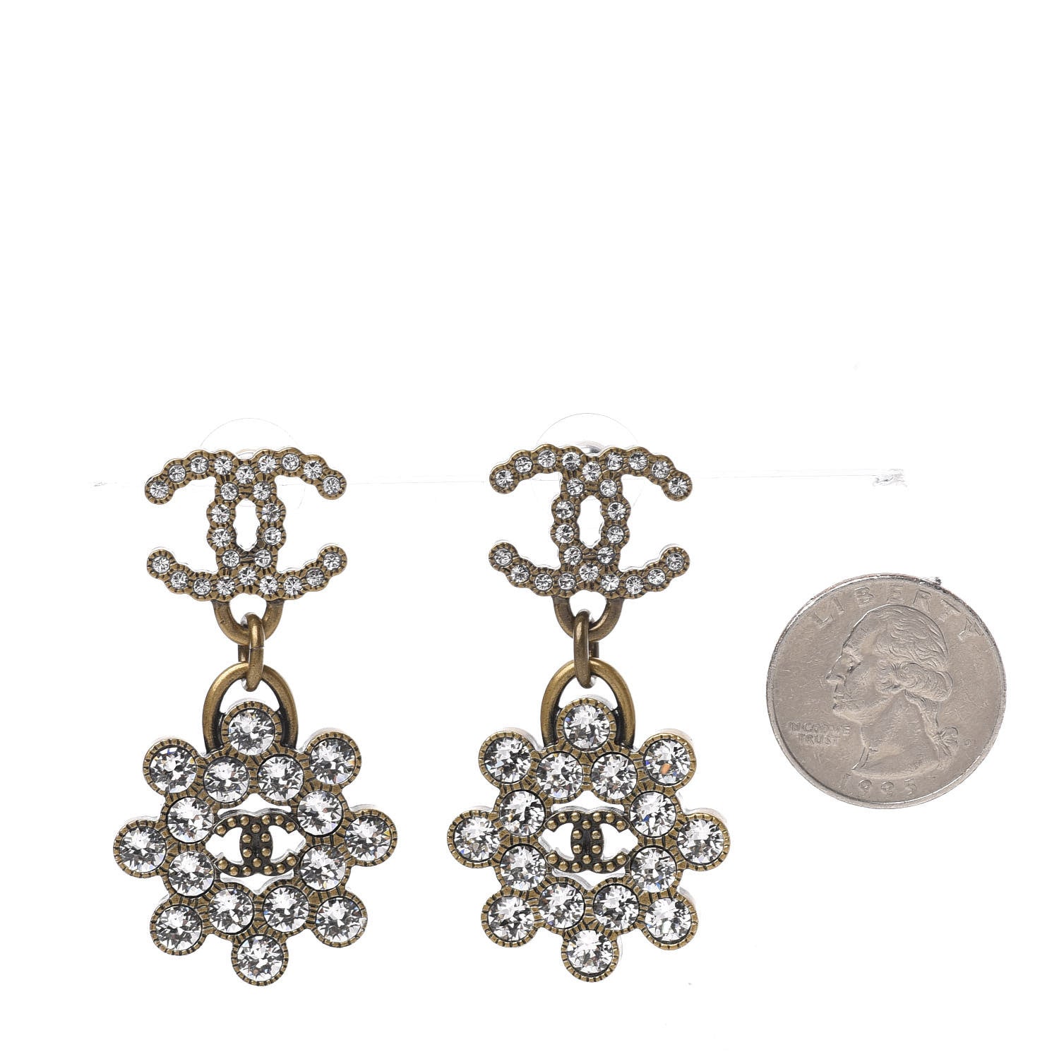 Chanel Crystal Strass CC City of Lights Cluster Dangle Earrings Gold 2 of 4