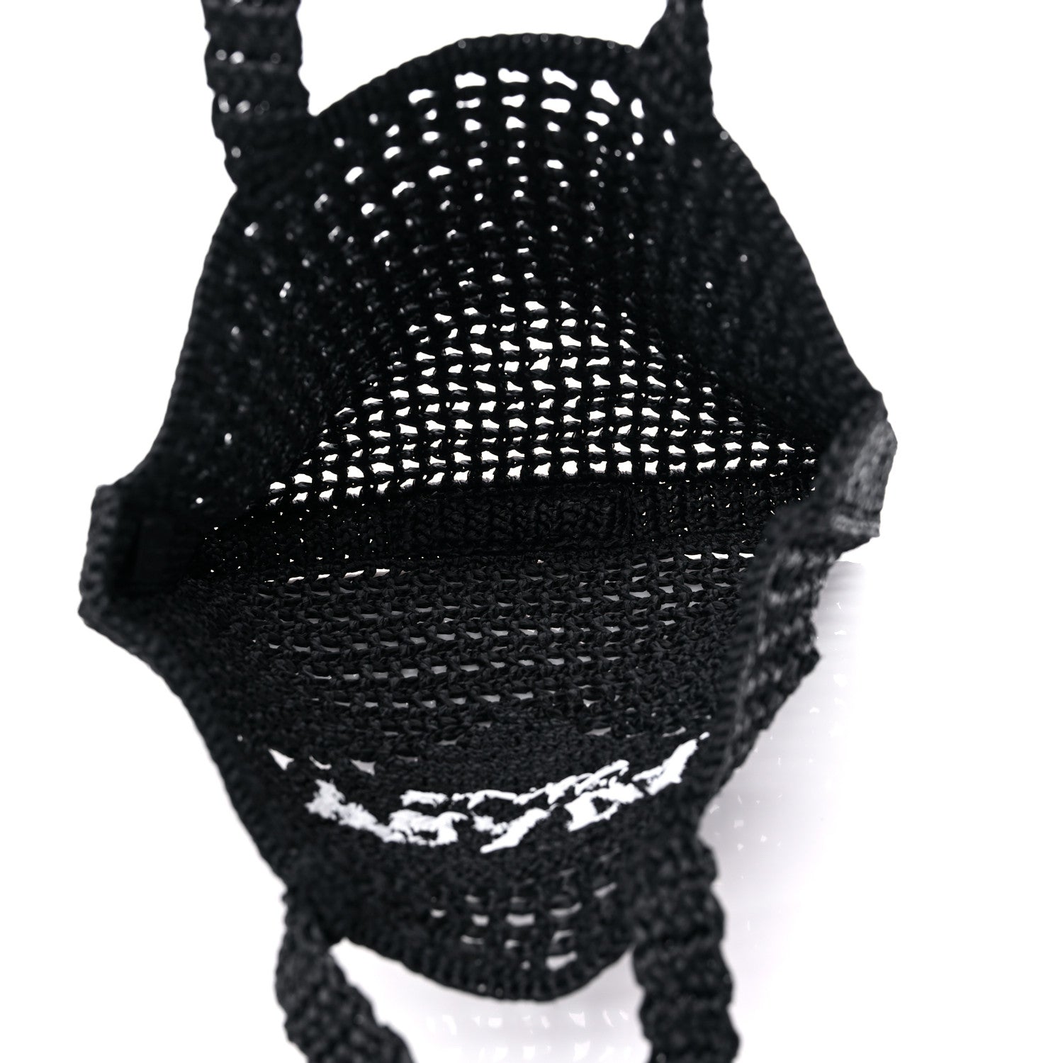 Prada Yarn Raffia Effect Crochet Logo Embroidered Tote Bag Black 5 of 8