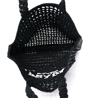Prada Yarn Raffia Effect Crochet Logo Embroidered Tote Bag Black 5 of 8