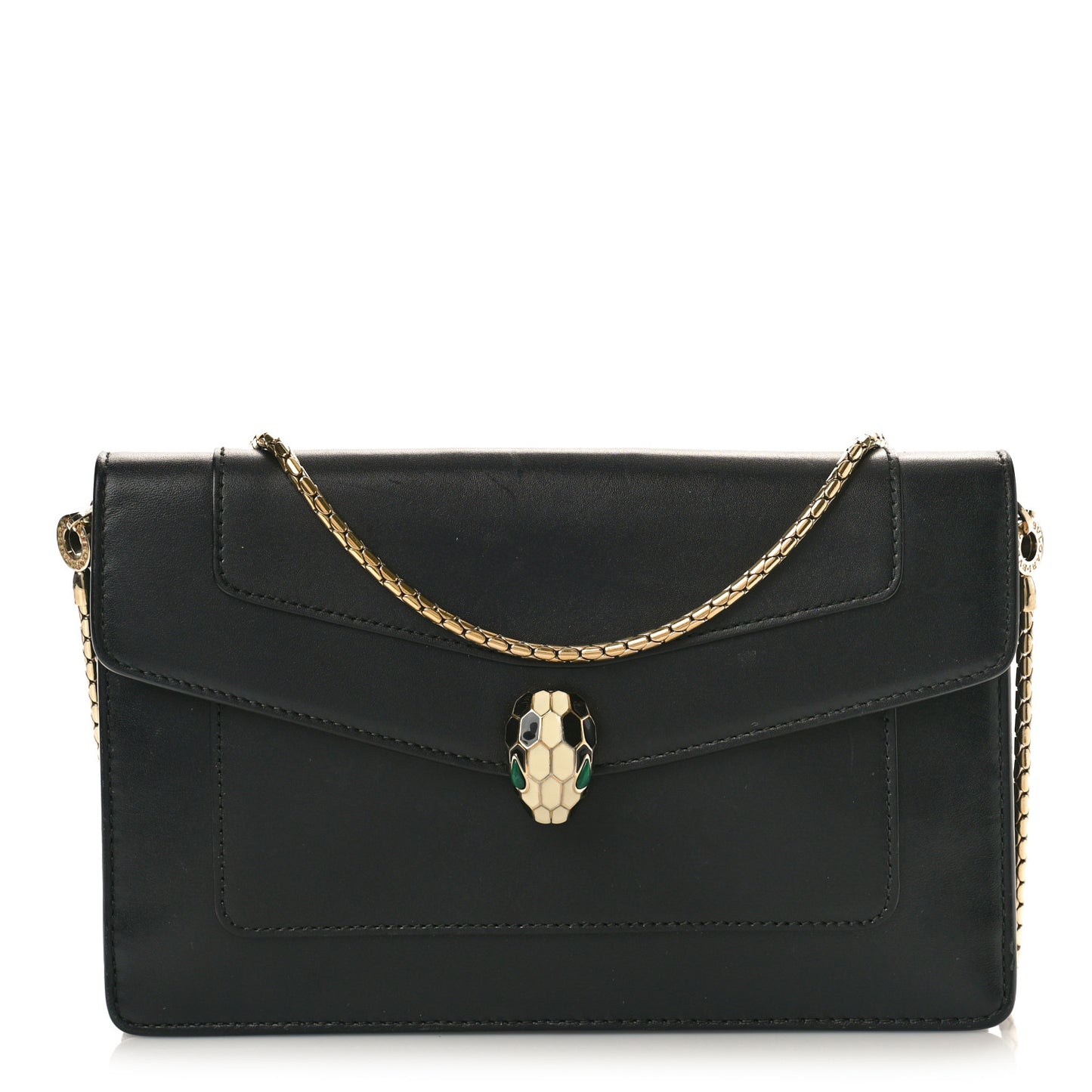 Calfskin Serpenti Forever Chain Wallet Black