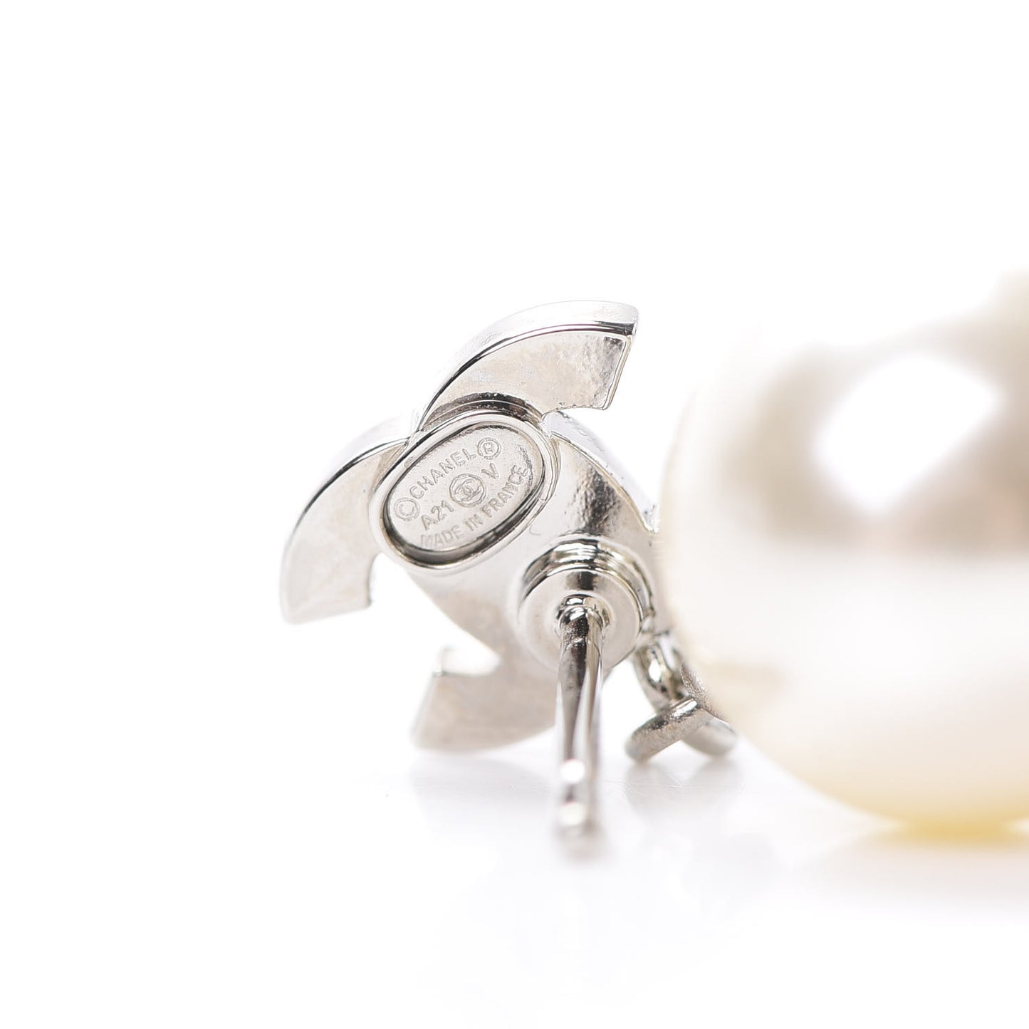 Crystal Pearl CC Drop Earrings Silver