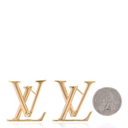 Louis Vuitton Metal Macro LV Earrings Gold 2 of 5