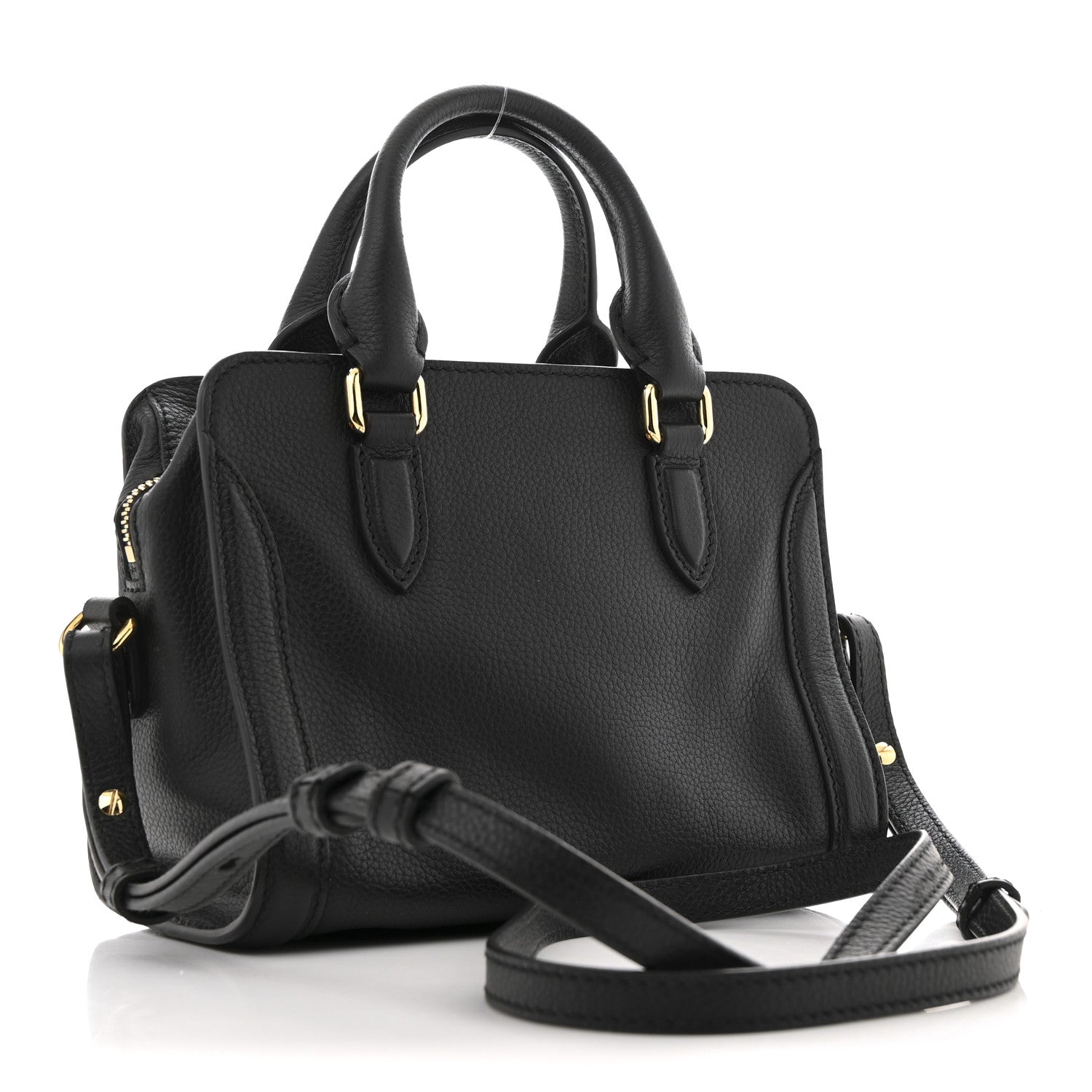Alexander McQueen Pebbled Calfskin Mini Skull Padlock Zip Around Tote Black 3 of 12