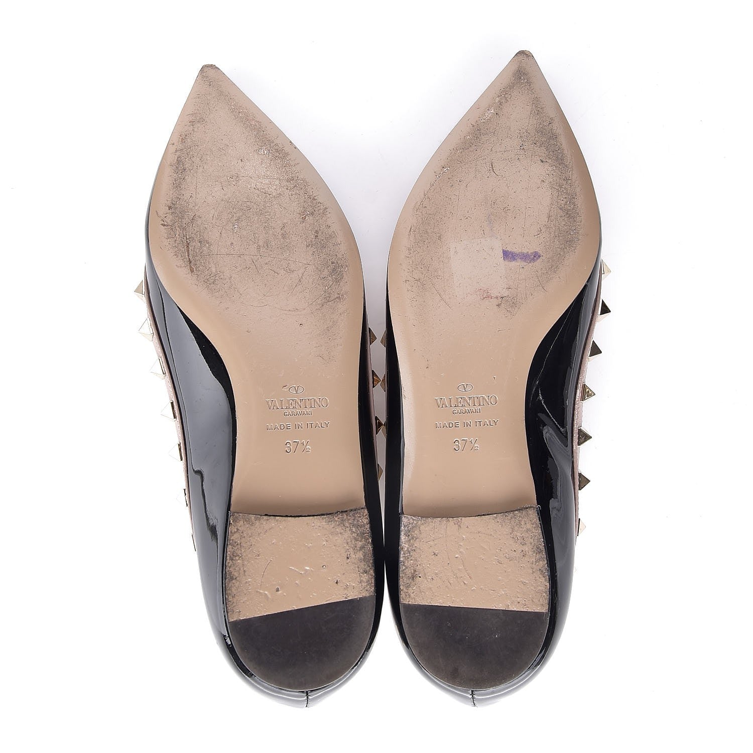 Valentino Garavani Patent Nappa Rockstud Ballerina Flats 37.5 Black Poudre 7 of 11