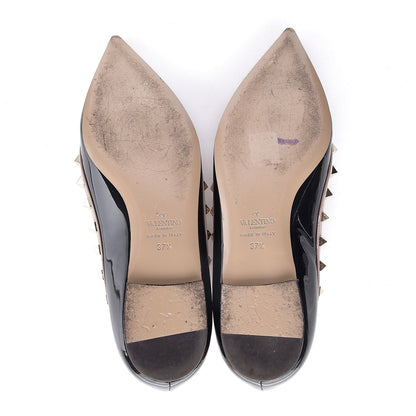 Valentino Garavani Patent Nappa Rockstud Ballerina Flats 37.5 Black Poudre 7 of 11