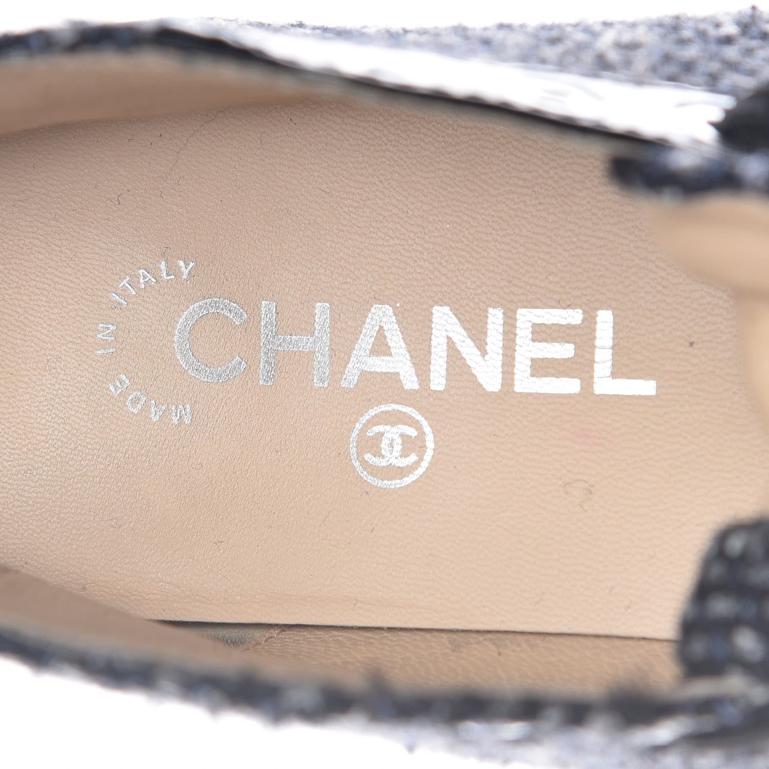 Chanel Tweed Calfskin Patent CC Lace Up Short Boots 41 Black Grey Dark Navy 8 of 17