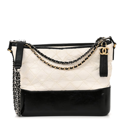 Chanel Aged Calfskin Quilted Medium Gabrielle Hobo Black White 1 of 12