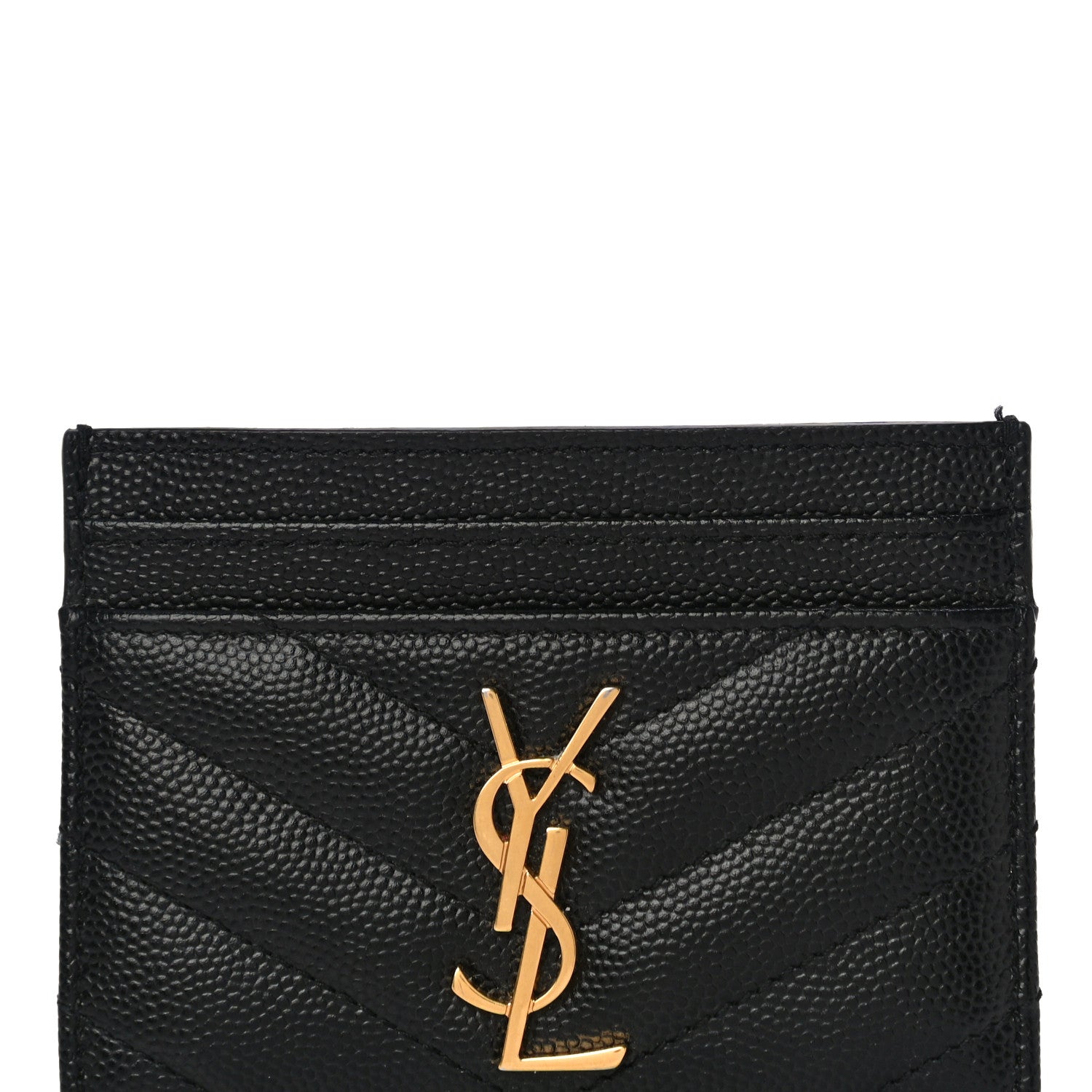 Saint Laurent Grain De Poudre Matelasse Chevron Monogram Credit Card Case Black 8 of 12