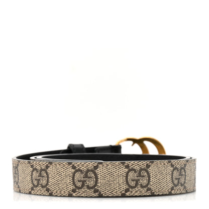 Gucci GG Supreme Monogram Matte Plutone Calfskin Double G 20mm Belt 75 30 Beige Ebony New Acero 2 of 4