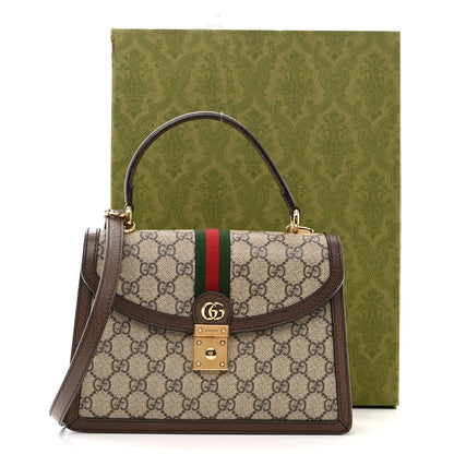 Gucci GG Supreme Monogram Textured Dollar Calfskin Web Small Ophidia Padlock Top Handle Bag Beige Ebony New Acero 11 of 11