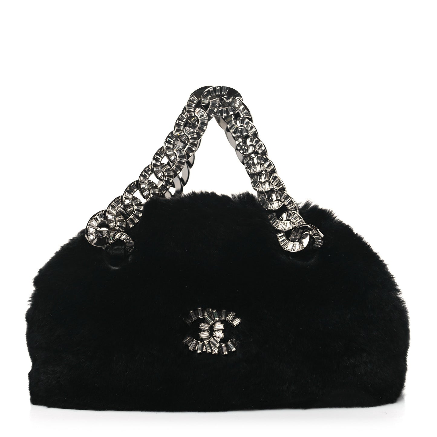 Rabbit Fur Baguette Crystal CC Bag Black