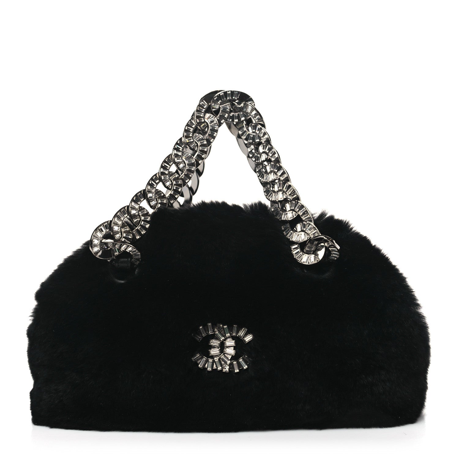 Chanel Rabbit Fur Baguette Crystal CC Bag Black 1 of 8
