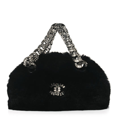 Chanel Rabbit Fur Baguette Crystal CC Bag Black 1 of 8