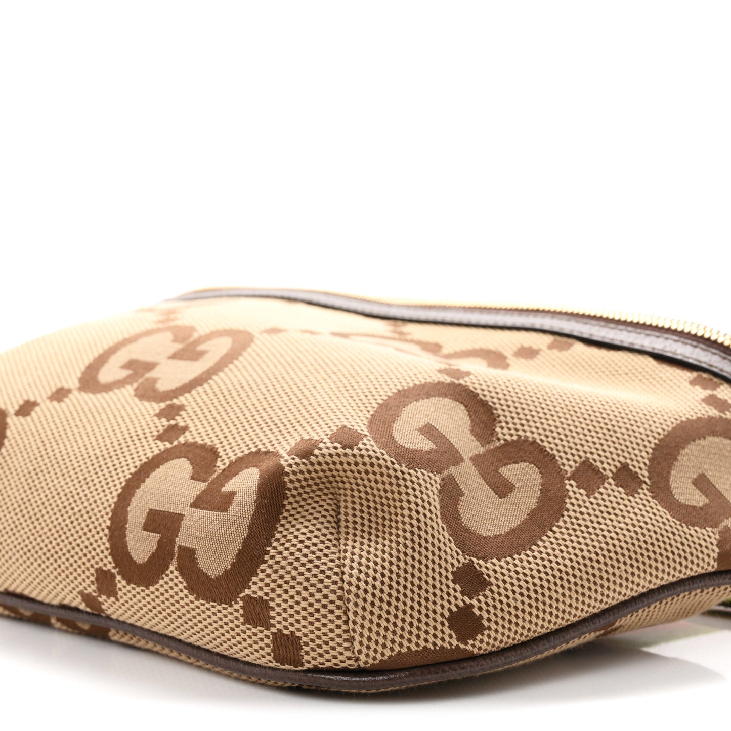 Monogram Jumbo GG Textured Dollar Calfskin Web Belt Bag Camel Ebony New Acero