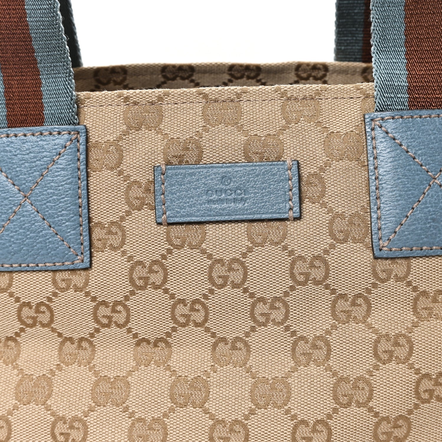 Gucci GG Monogram Medium Web Handle Bucket Tote Blue 8 of 10
