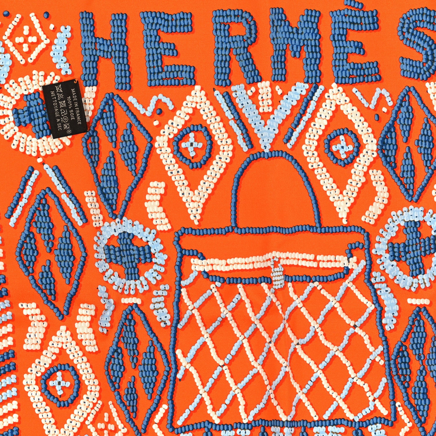 Hermes Silk Jersey Kelly En Perles Scarf 45 Orange Bleu Jean 3 of 3