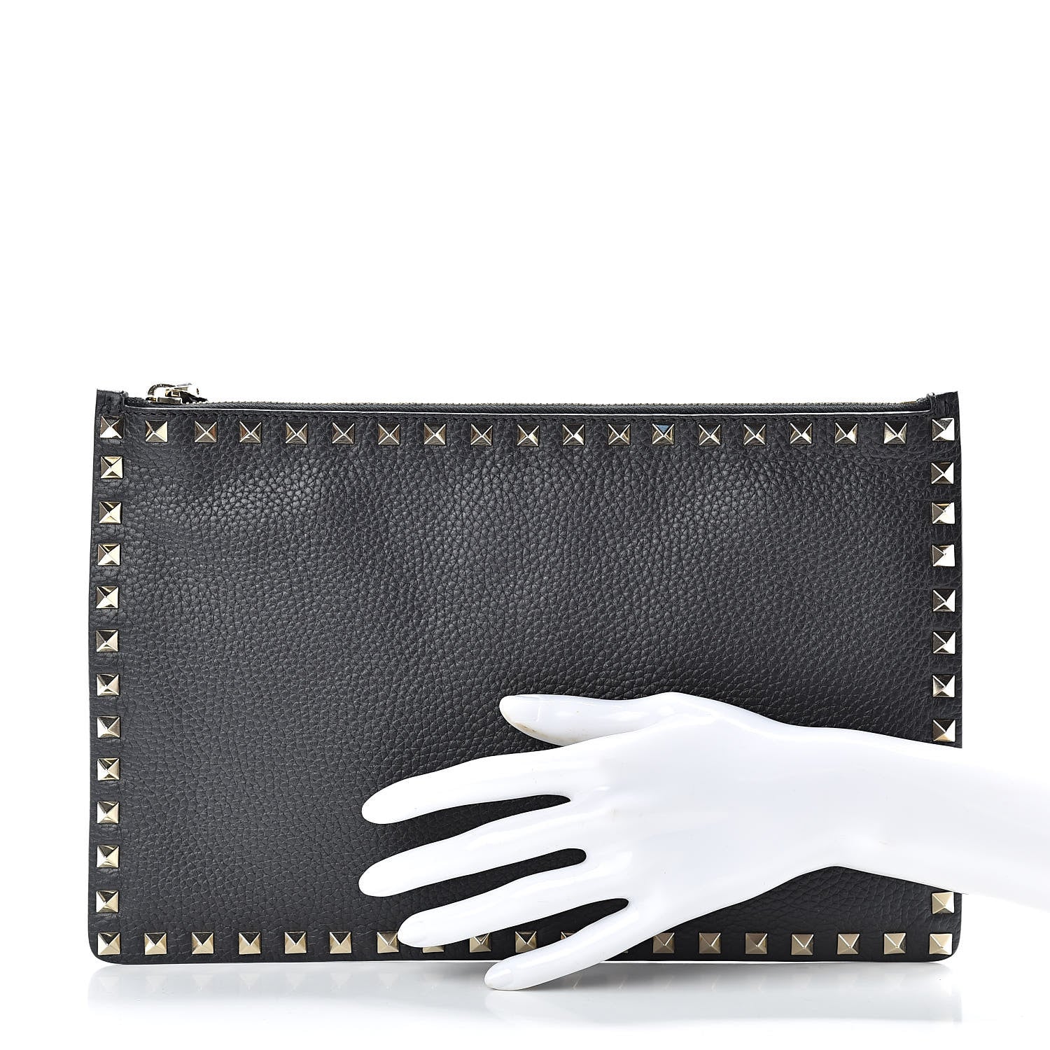 Valentino Garavani Pebbled Calfskin Large Rockstud Zip Pouch Black 2 of 7