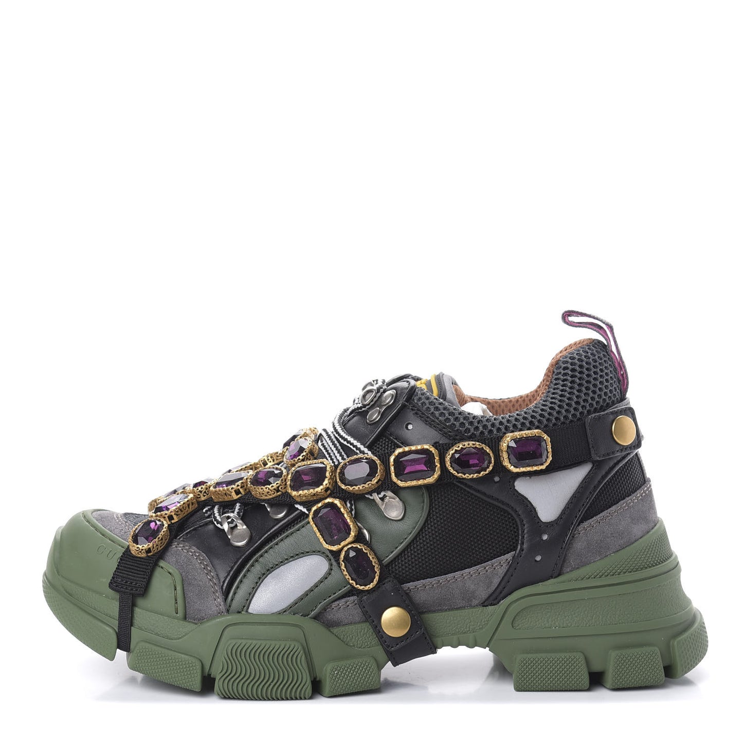 X SEGA Mesh Suede Calfskin Removable Crystals Flashtrek Sneakers 39.5 Loess Black Olive Green