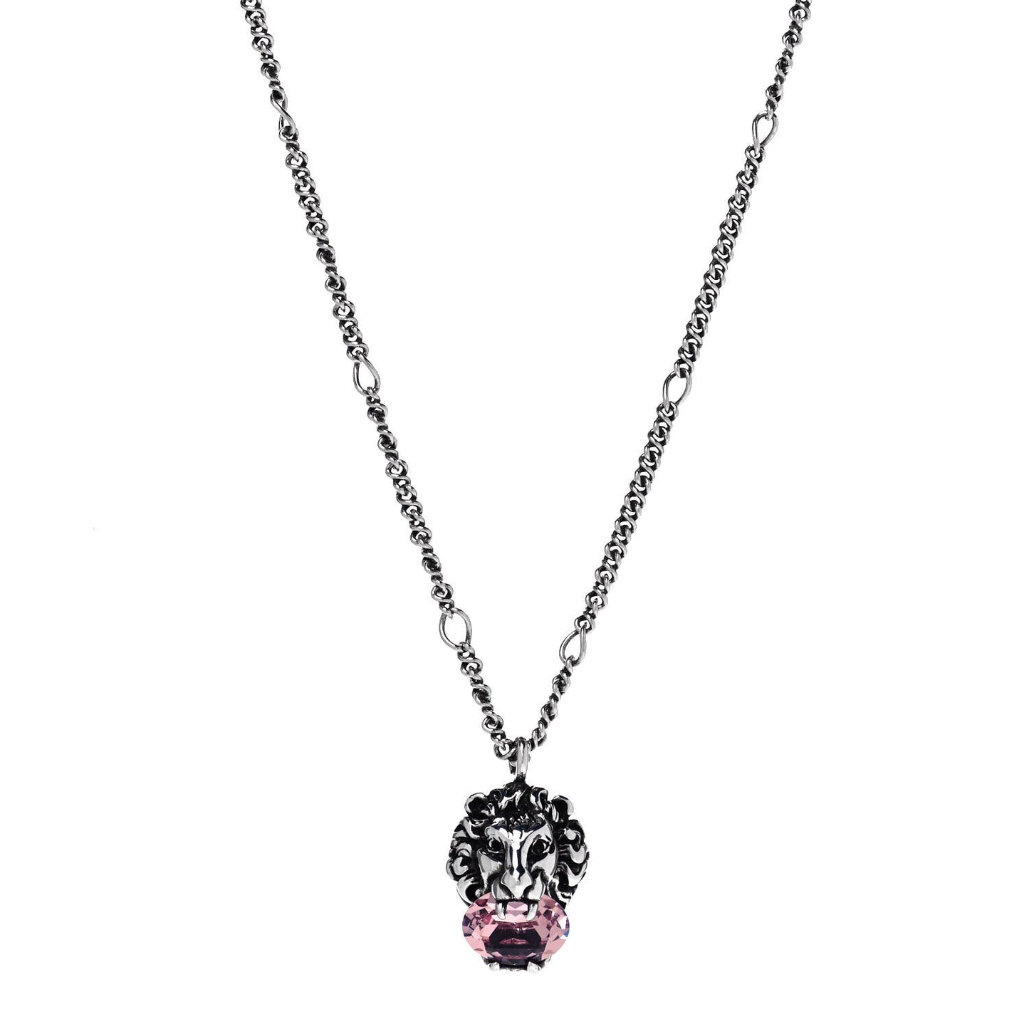Metal Swarovski Crystal Lion Head Necklace Silver Purple