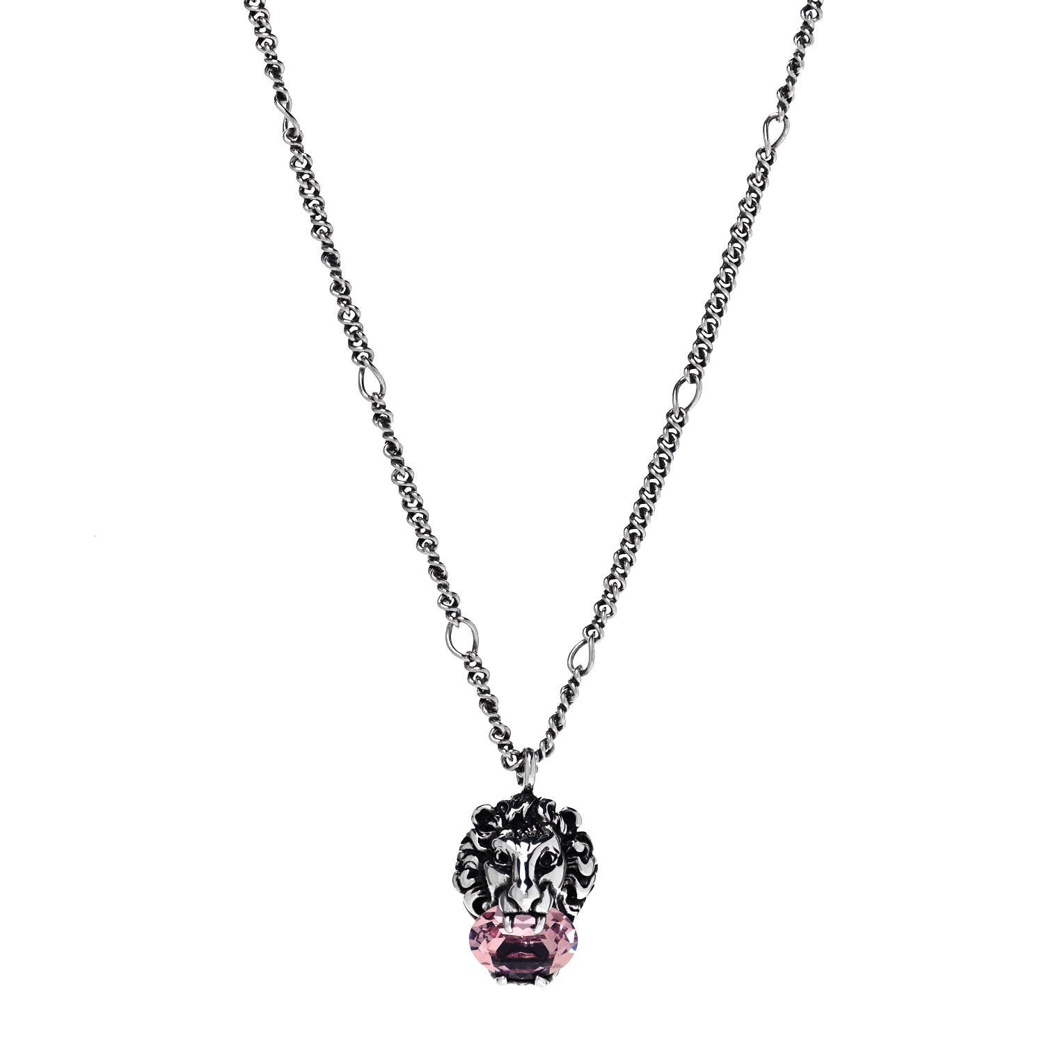 Gucci Metal Swarovski Crystal Lion Head Necklace Silver Purple 1 of 5