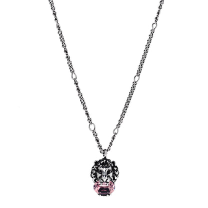 Gucci Metal Swarovski Crystal Lion Head Necklace Silver Purple 1 of 5