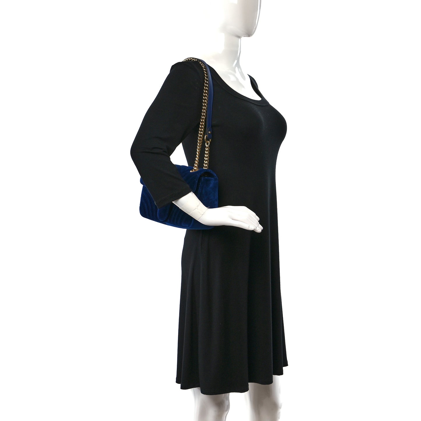 Velvet Matelasse Small GG Marmont Shoulder Bag Cobalt Blue
