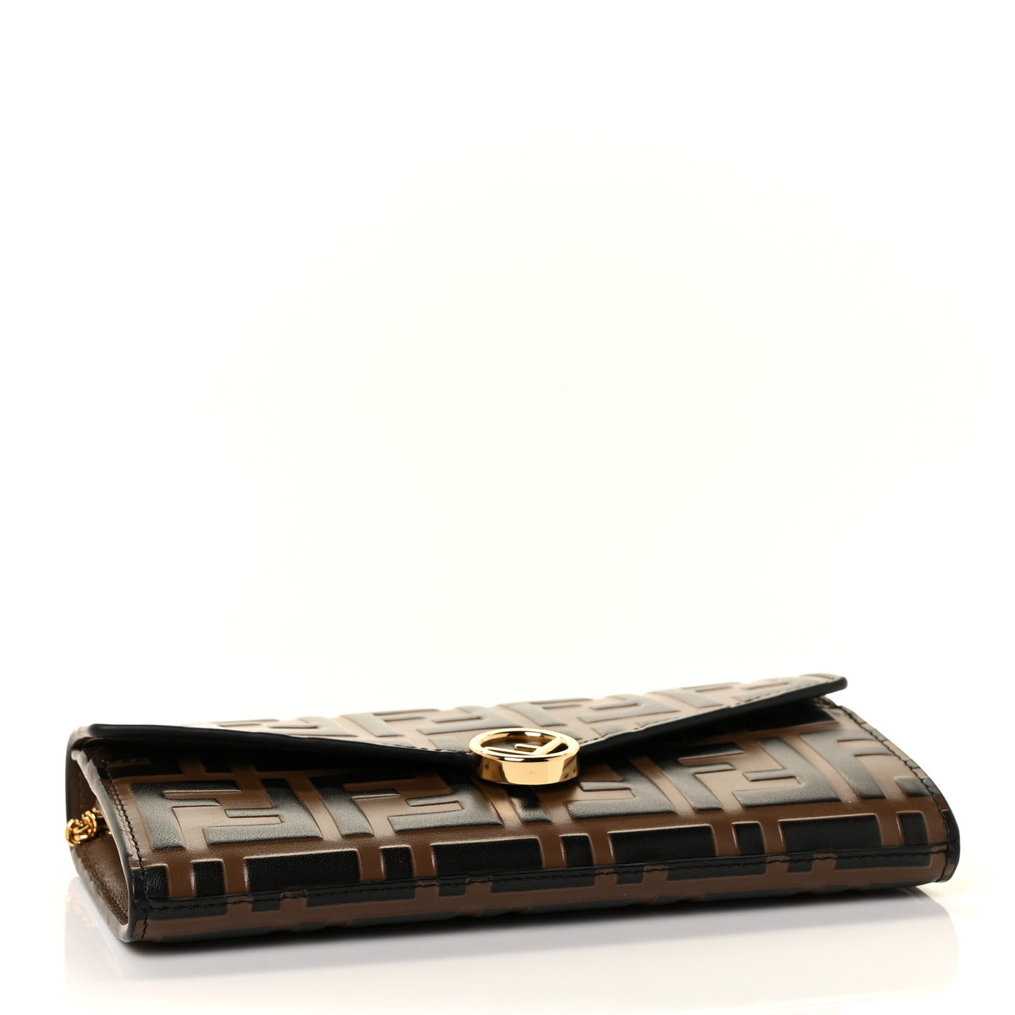 Vitello Soft F is Fendi Bi-Color FF 1974 Embossed Continental Envelope Wallet On Chain Maya Black