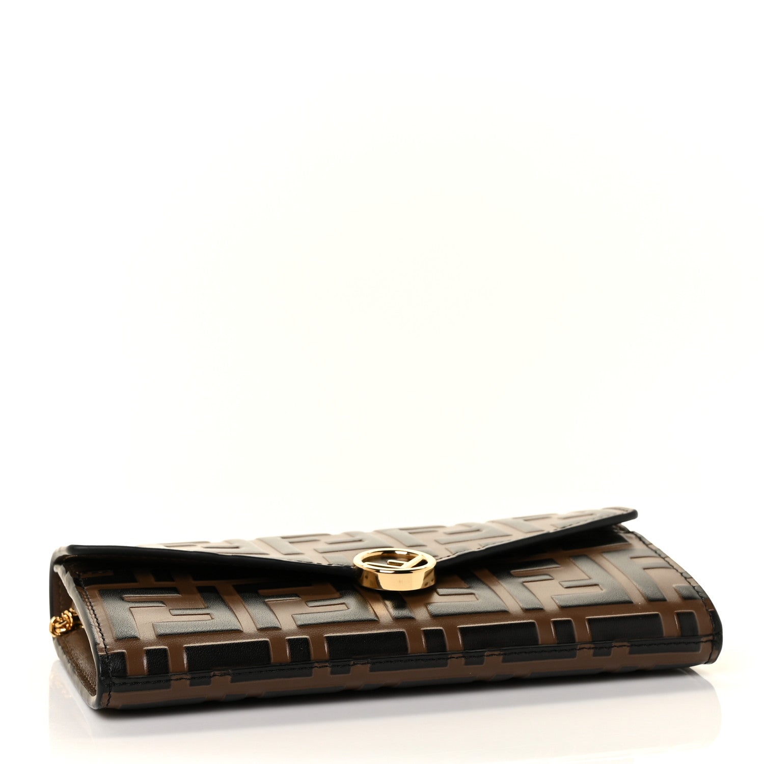 Fendi Vitello Soft F is Fendi Bi-Color FF 1974 Embossed Continental Envelope Wallet On Chain Maya Black 4 of 9
