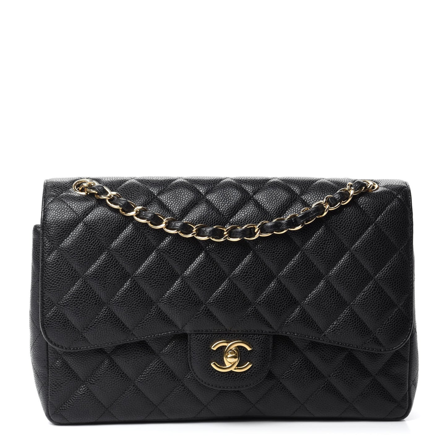 Caviar Quilted Jumbo Double Flap Black