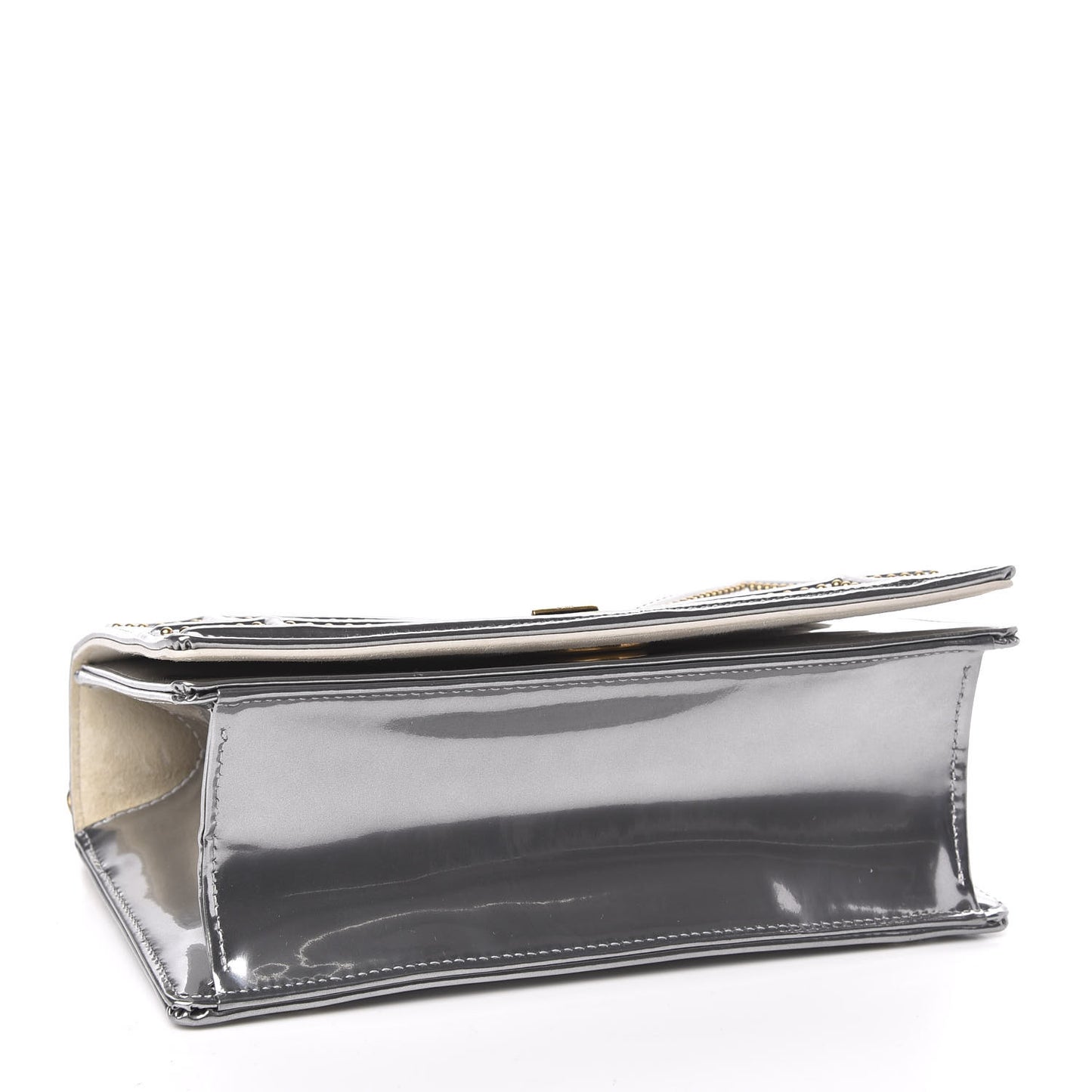 Metallic Patent Studded Small Diorama Flap Bag Silver